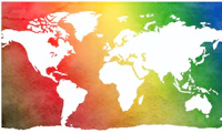 World Map on Rainbow Background