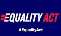 Rectangular image with text that reads "EQUALITY ACT" in all caps with smaller text below that reads "#EqualityAct"