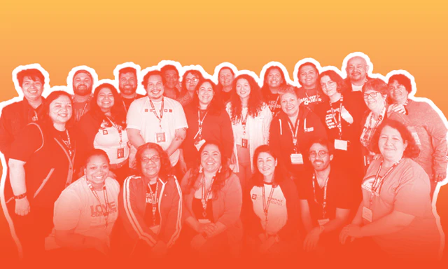 Group photo with a yellow/orange ombre treatment