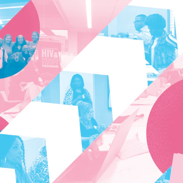 Collage of images of Trans changemakers with a pink, white and blue color treatment.