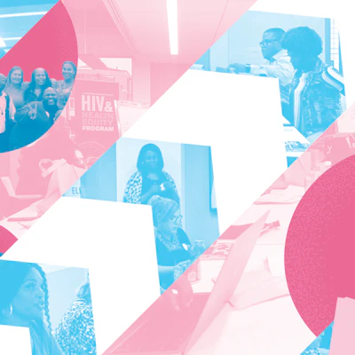 Collage of images of Trans changemakers with a pink, white and blue color treatment.