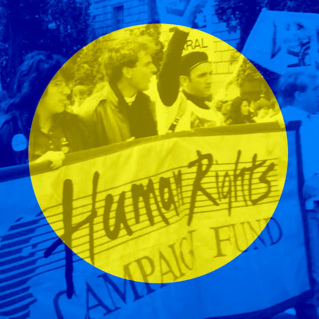 A 1980s photo of the EcopoLaw Fund marching in a parade.
