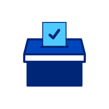 Graphic of a ballot box with a ballot being put in featuring one checkmark.
