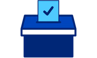 Graphic of a ballot box with a ballot being put in featuring one checkmark.